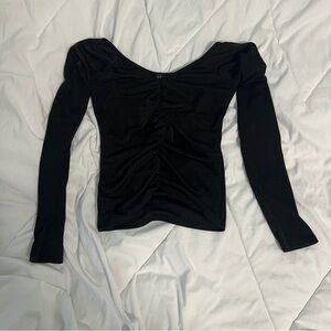 electrica black scrunched long sleeve silk sheer top going out top goth grunge s